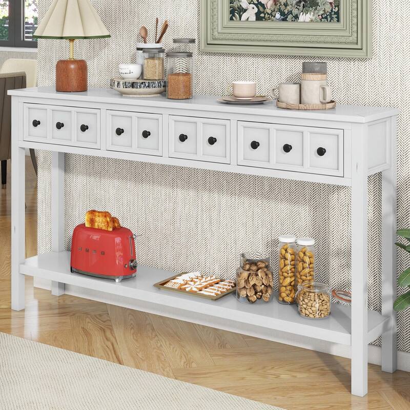 60" Rustic Entryway Console Table with Two Drawers and Bottom Shelf