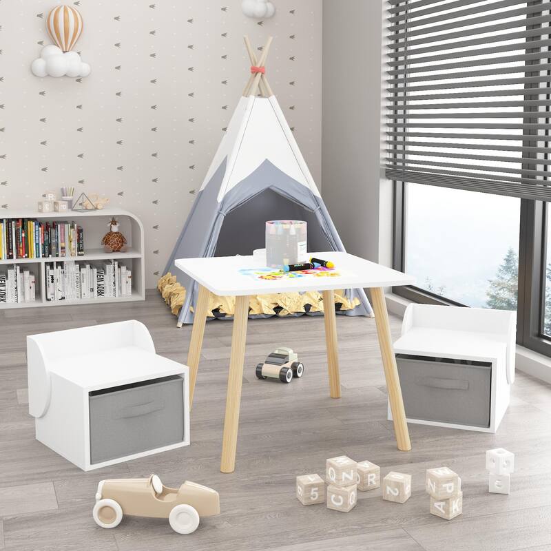 Kids Table and 2 Chair Set with Storage Bins, 3-Piece Toddler Activity Play Table for Arts & Crafts, Reading, Drawing