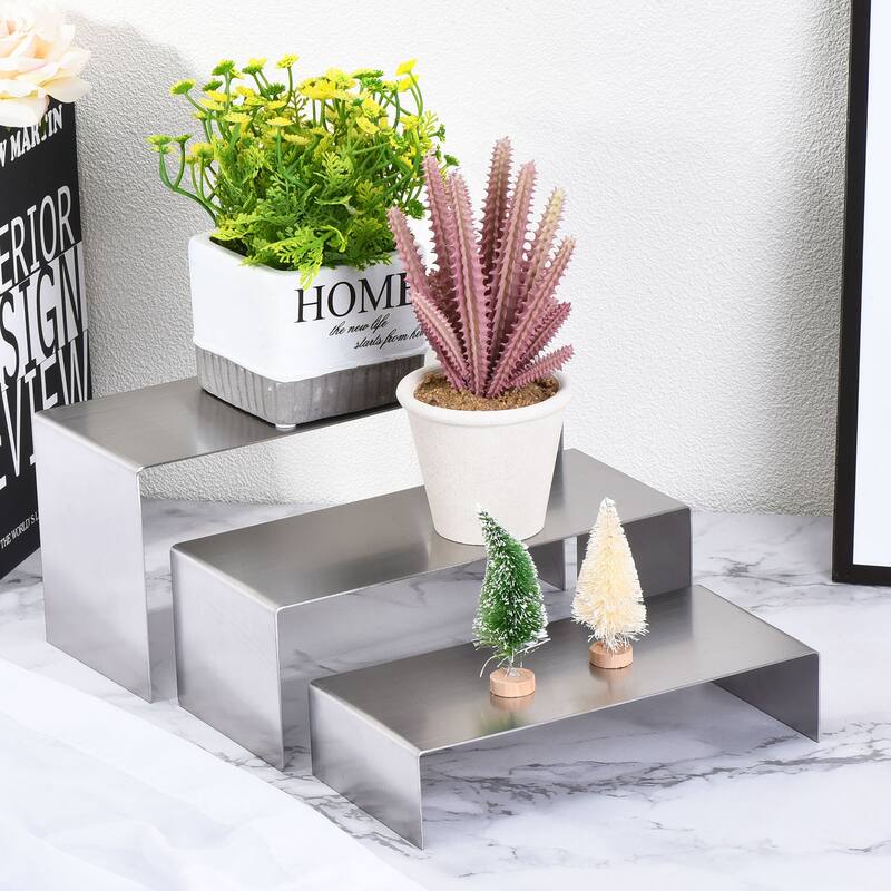 Purse Display Stand 3 Pack Jewelry Display Riser Metal Shoe Rack - Silver