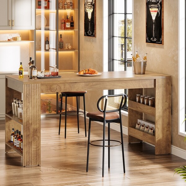 63 Inch Bar Table, Counter Height Pub Table with Storage Shelves