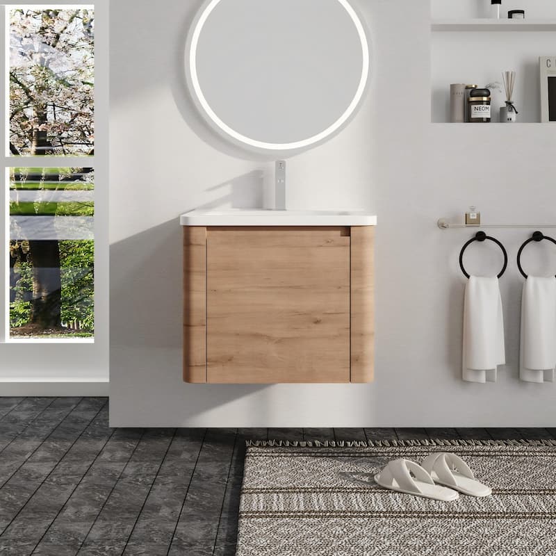 Malwee 24"/36"/48"/60" Floating Bathroom Vanity, Wall Mounted Bathroom Vanity with Ceramic Sink,Soft Close Door and Shelf - 24.0"×18.8"×20.0"