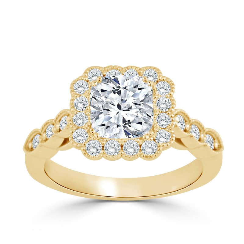 Auriya 14k Gold 1 3/4ctw Vintage Cushion-cut Halo Diamond Engagement Ring (H-I, SI1-SI2) - Yellow - 8