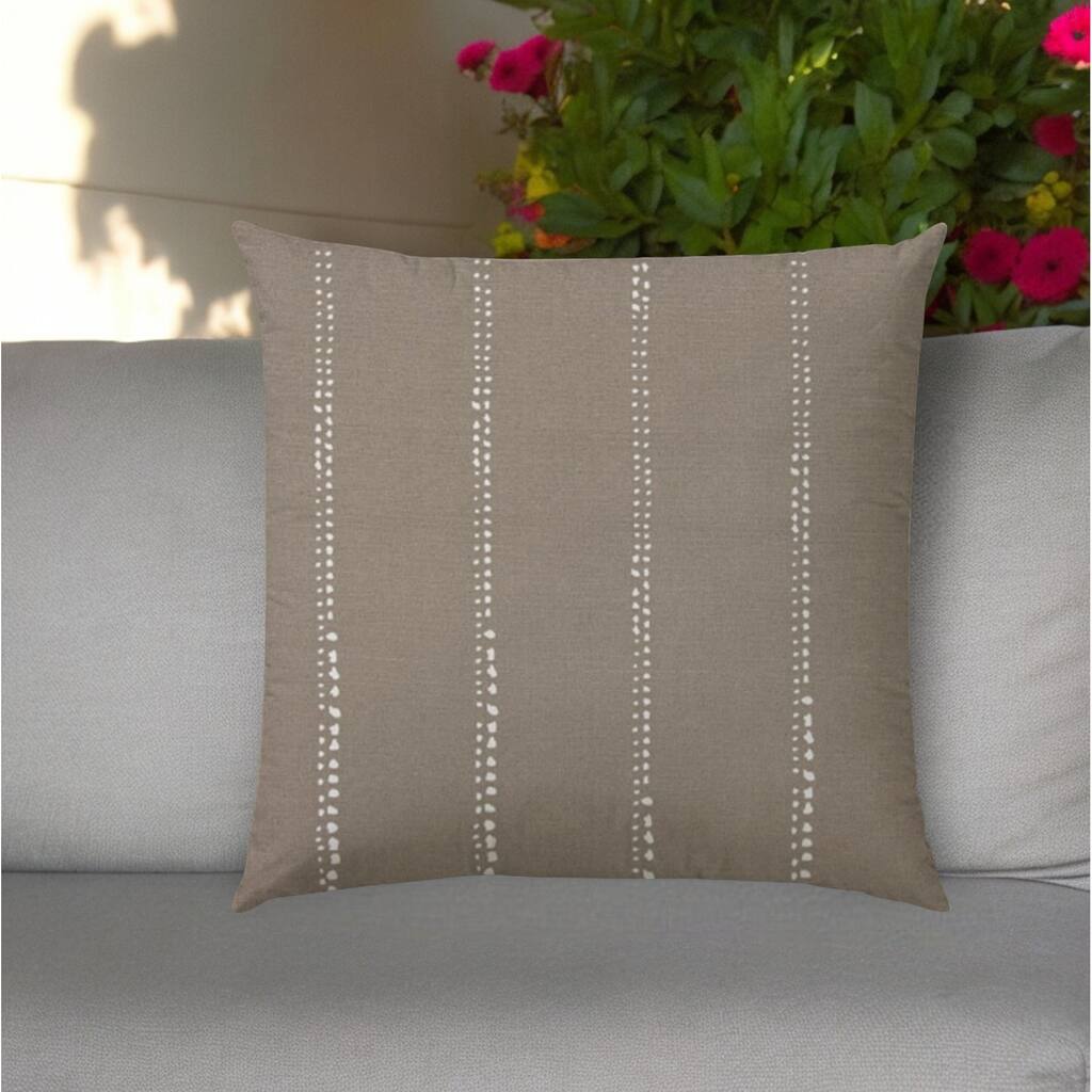 20" Taupe and White Striped Indoor Outdoor Throw Pillow Cover