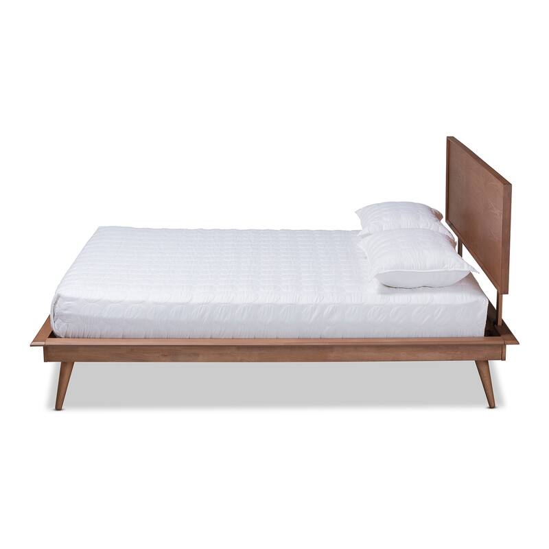 King Size Platform Bed Wood Frame - Mid Century Modern Design, Sturdy Headboard & Slats Included