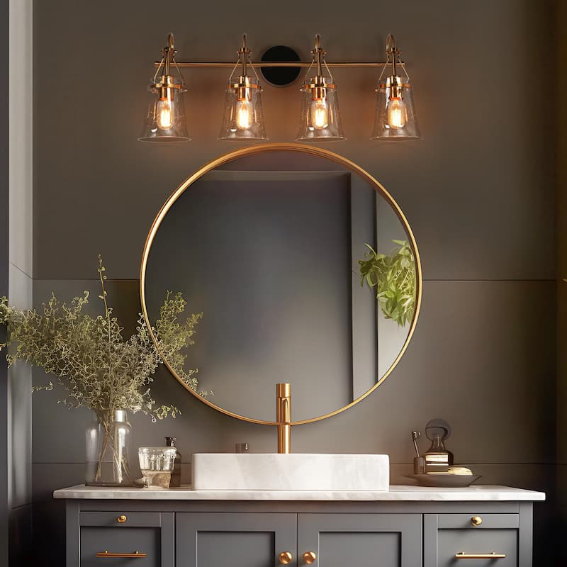 Haye 4-Light Modern Glass Bathroom Vanity Light Gold Wall Sconces