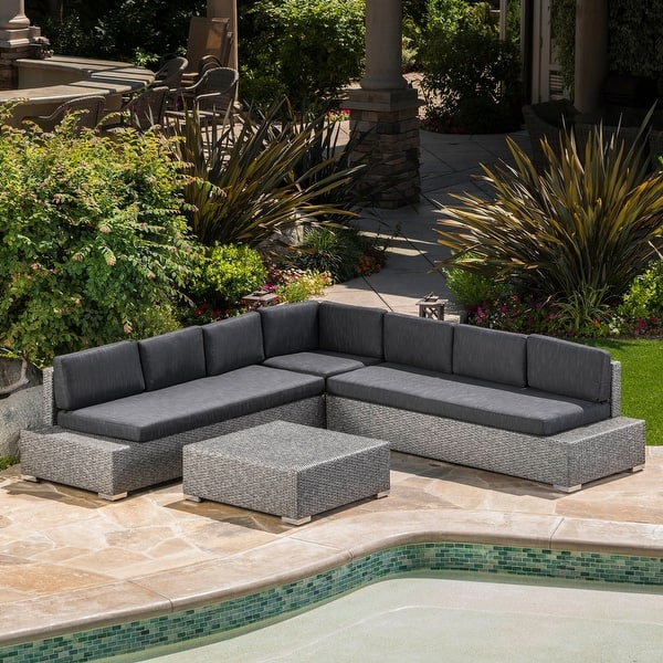 slide 14 of 14, Puerta Outdoor 7-seater Wicker Sectional by Christopher Knight Home