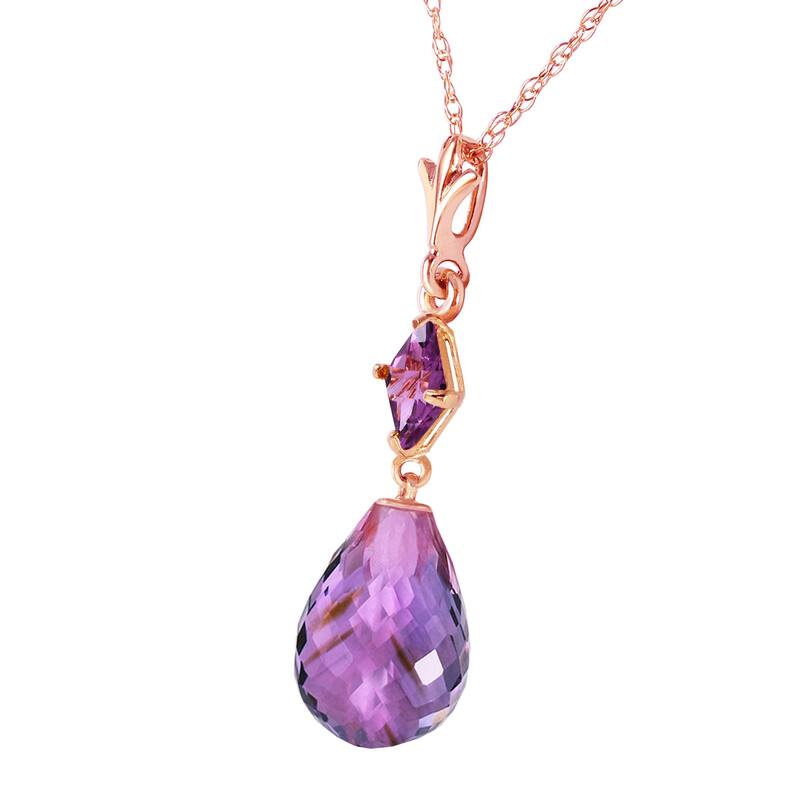 5.5 Carat 14K Solid Gold Misted Petals Amethyst Gemstone Necklace