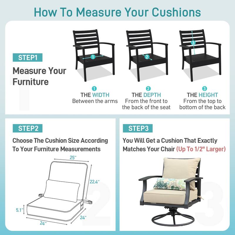 Aoodor Outdoor Deep Seat Chair Cushion Set (Set of 2 Seats, 2 Backs, 2 Pillows)