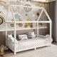 preview thumbnail 12 of 10, Wood Twin Size House Bed with Guardrail and LED Light, White