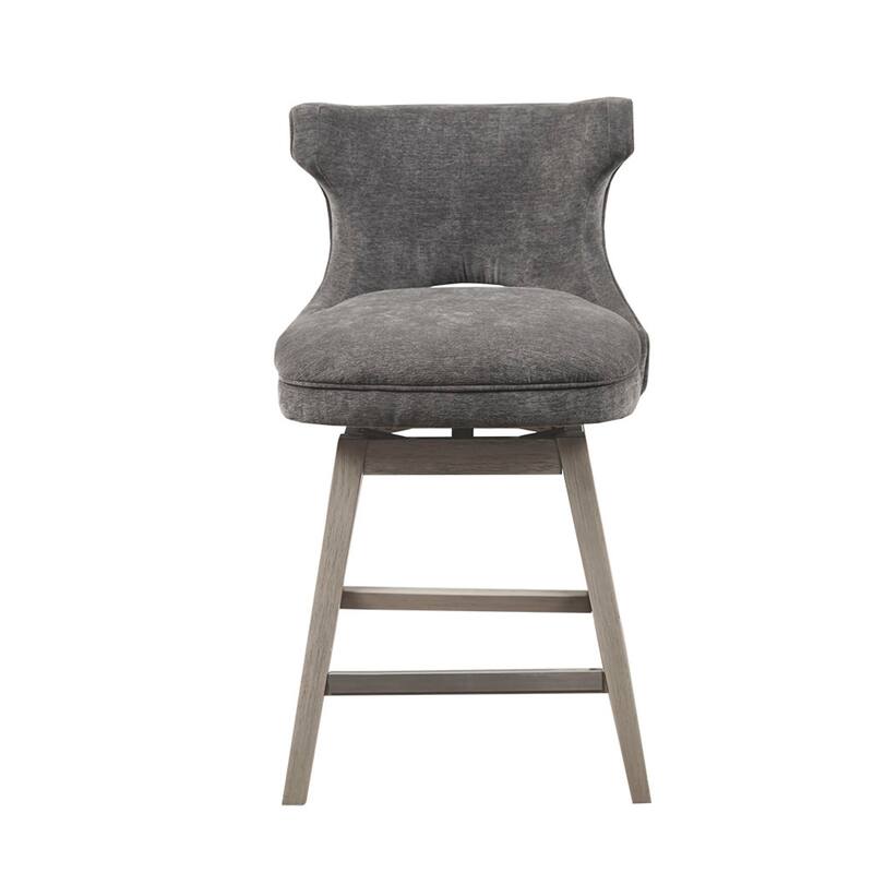 Roomfitters 360-Swivel Counter Stool, Upholstered Low Back Bar Chair with Nailhead Trim and Metal Kickplate