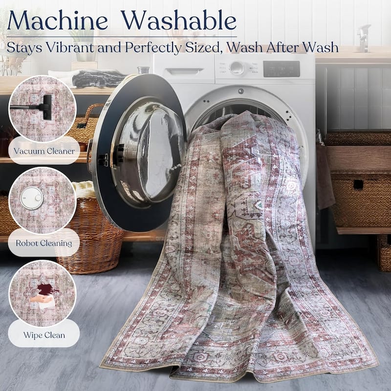 Delara Machine Washable Area Rug, Soft & Durable, Non-Slip Backing, Eco- Friendly GRS certified.