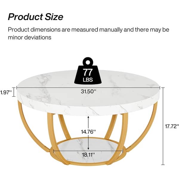 dimension image slide 4 of 5, 31.7" Round Coffee Table, Modern 2-Tier Center Table Sofa Side Table