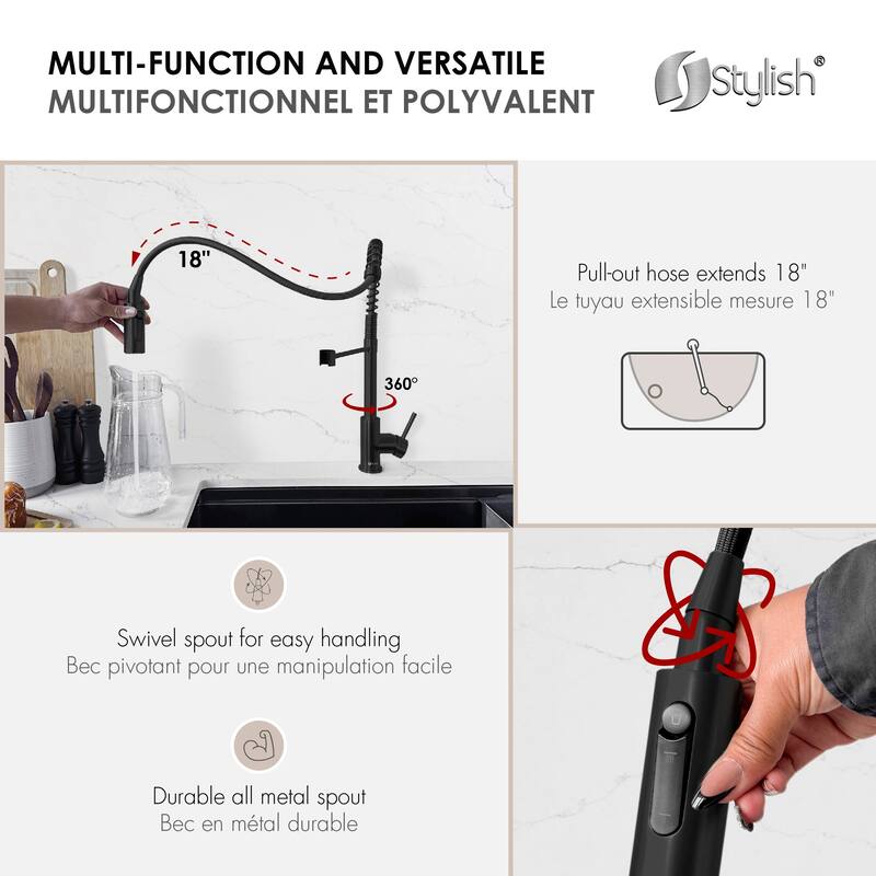 Milano Pull-Down Kitchen Faucet with water filter. Stainless Steel Gold.