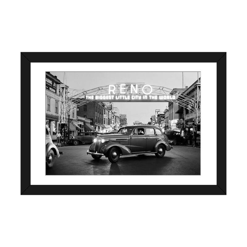 iCanvas "1930s Night Of Arch Over Main Street Reno Nevada Neon Sign The Biggest Little City In The World" by Vintage Images - Black - 24x32x1