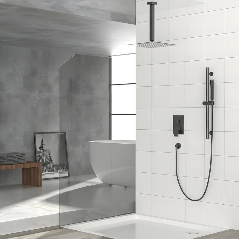 Wall Mounted Square Shower System and Handheld Showerhead Set