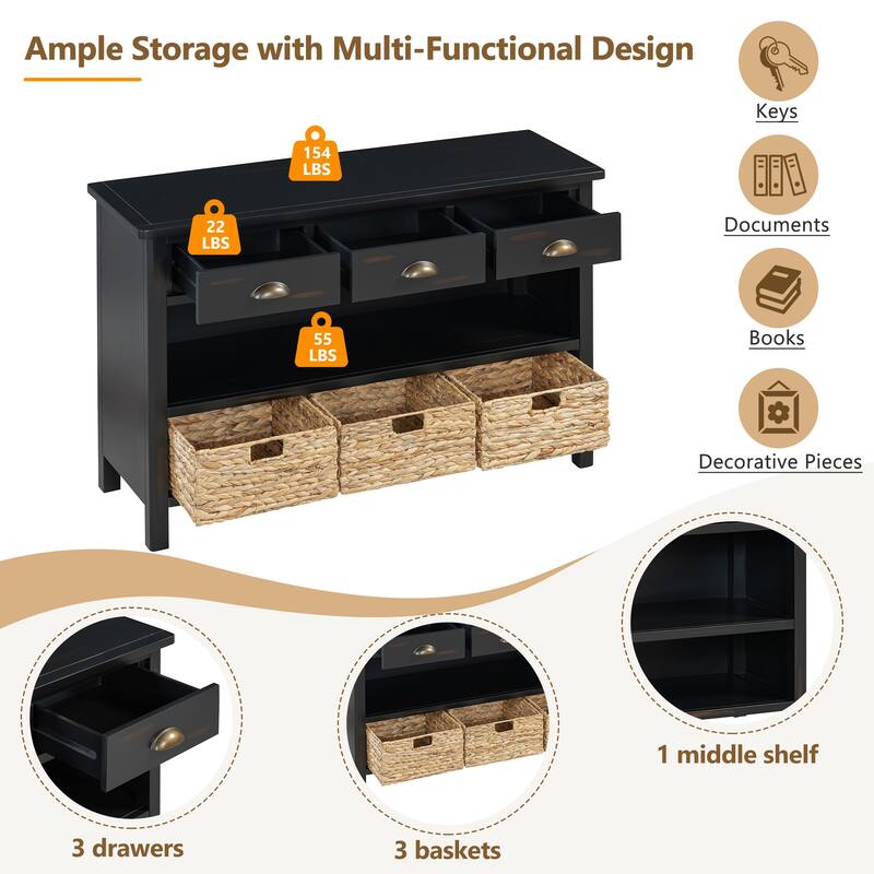 Retro Console Table with 3 Storage Drawers