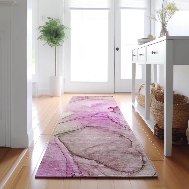 Premium Washable Super Soft Abstract Contemporary Mayfield Rug - Pink - 2' 3" x 7' 6" - Runner
