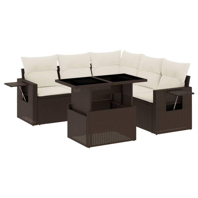 vidaXL Patio Sofa Set with Cushions Outdoor Furniture 6 Piece Poly Rattan