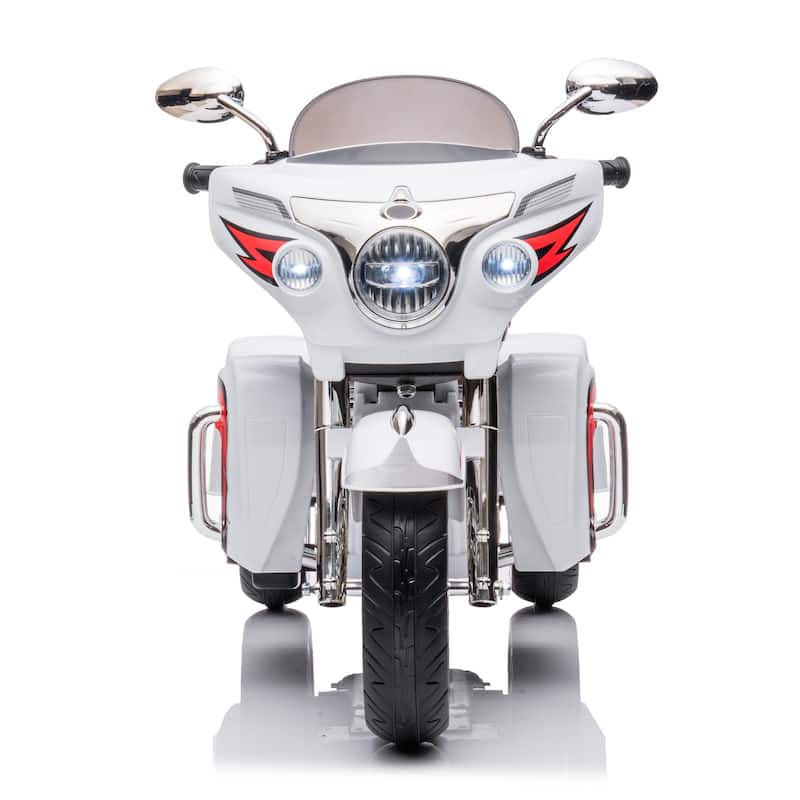White Kids 3-Wheel Motorcycle with Dual Seats, Ride-On Motorcycle Electric Motorcycle with LED Headlight