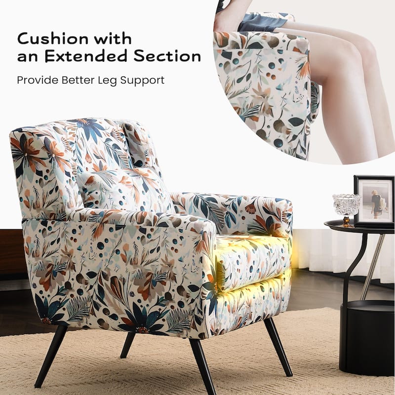 FERPIT Floral Print Accent Chair, Upholstered Reading Arm Chair For Living Room Bedroom With Adjustable Sturdy Metal Legs