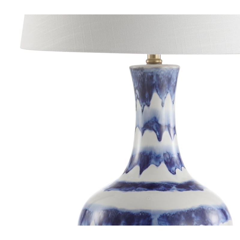 Cora 30.5" Striped Ceramic/Metal LED Table Lamp, Green/White by JONATHAN Y