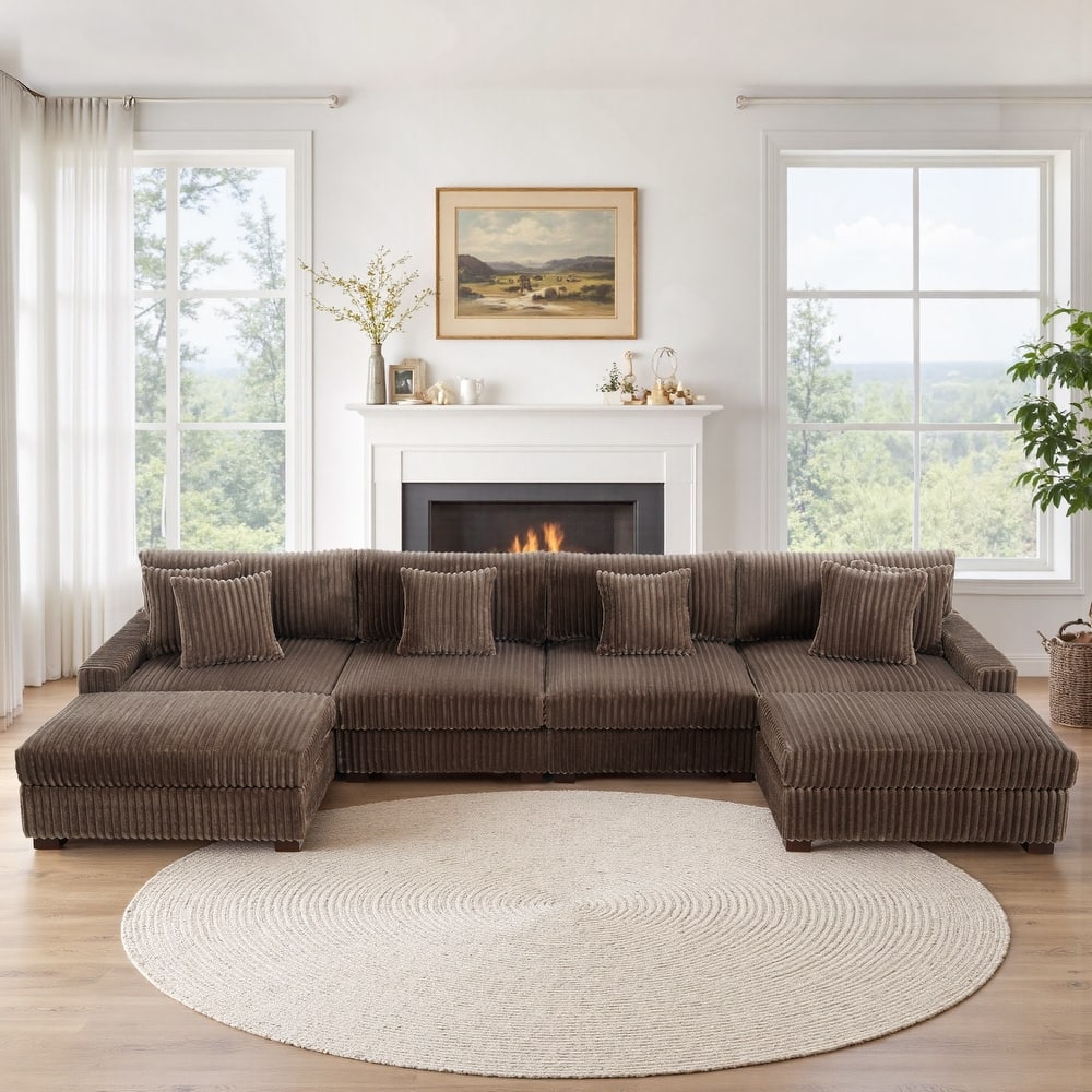 Anne 150" W Upholstered Plush Corduroy Modular Sectional Sofa