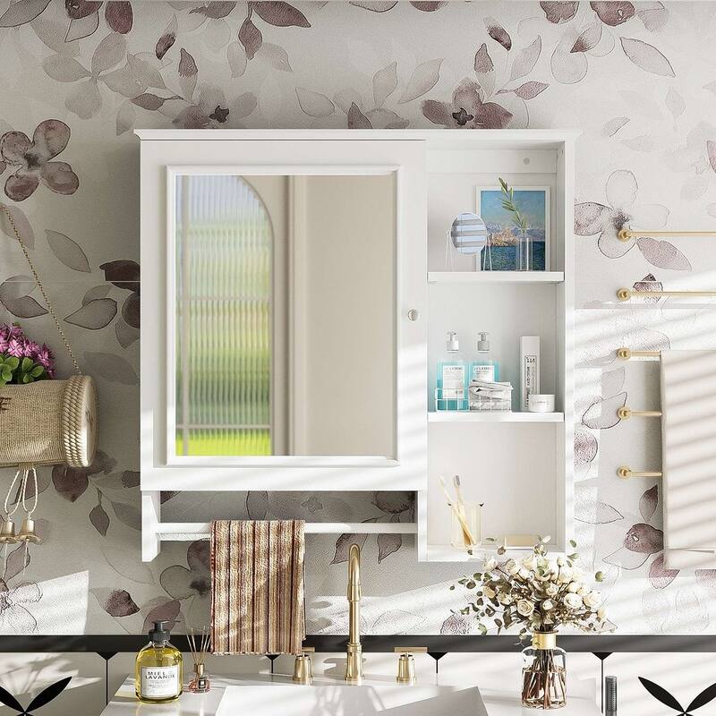 30'' Bathroom Vanity with Top Sink, Freestanding Vanity Set with Mirror Cabinet - White-Only Medicine Cabinet