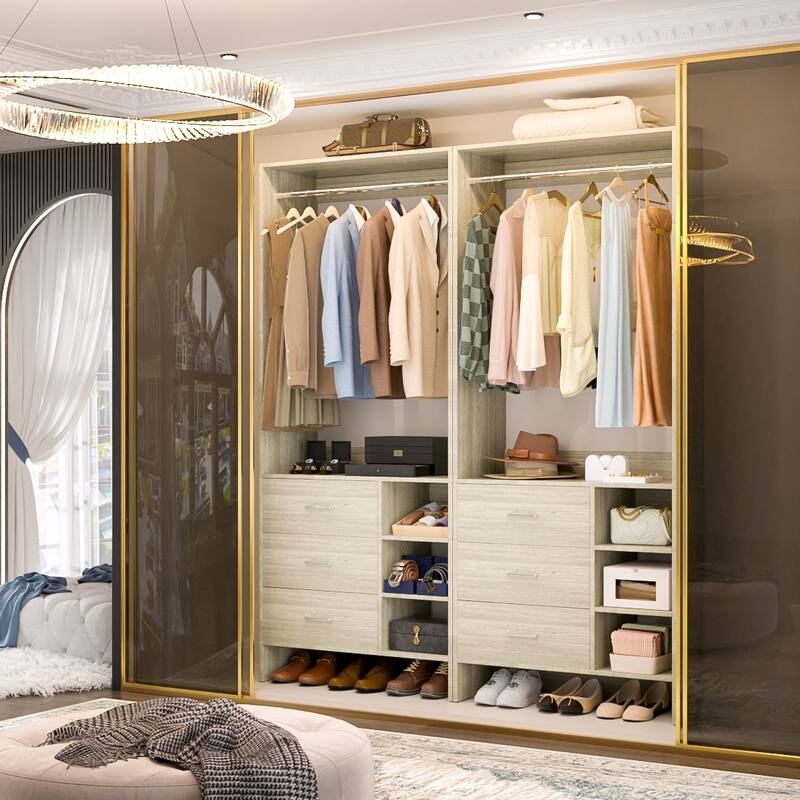 Cimly 30'' W Freestanding Closet Sytem with Hanging Rod, Closet Organizer with Drawers and Shelves