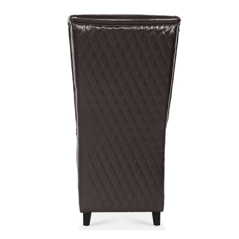 Faux Leather Wingback Chair with Wooden Legs and High Back Support