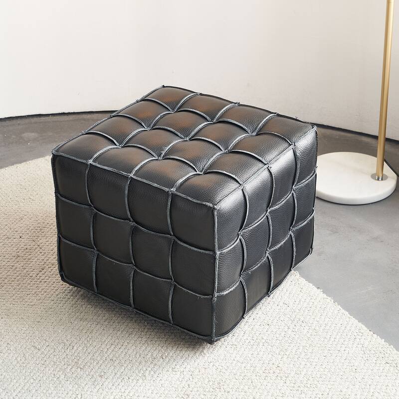 17.32''W Genuine Leather Tufted Ottoman,Footstool for Living Room & Bedroom