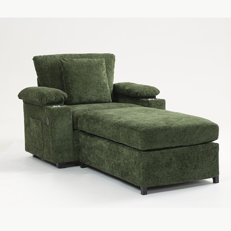 Chenille Oversized Chair with Ottoman and USB Charging Ports