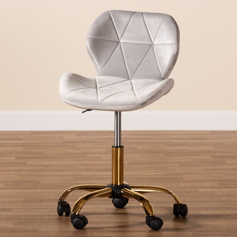 Savara Contemporary Glam and Luxe Velvet Fabric and Gold Metal Swivel Office Chair