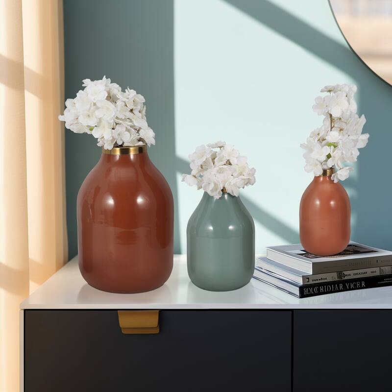 Metal Bottle Vases Set of 3 - Red/Orange, 7/9/12 in.