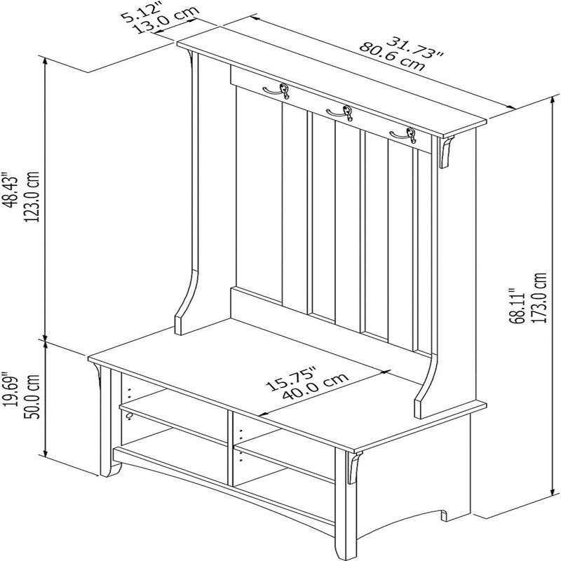Bush Business Furniture Salinas Hall Tree with Shoe Bench - 15.75"D x 31.73"W x 68.11"H