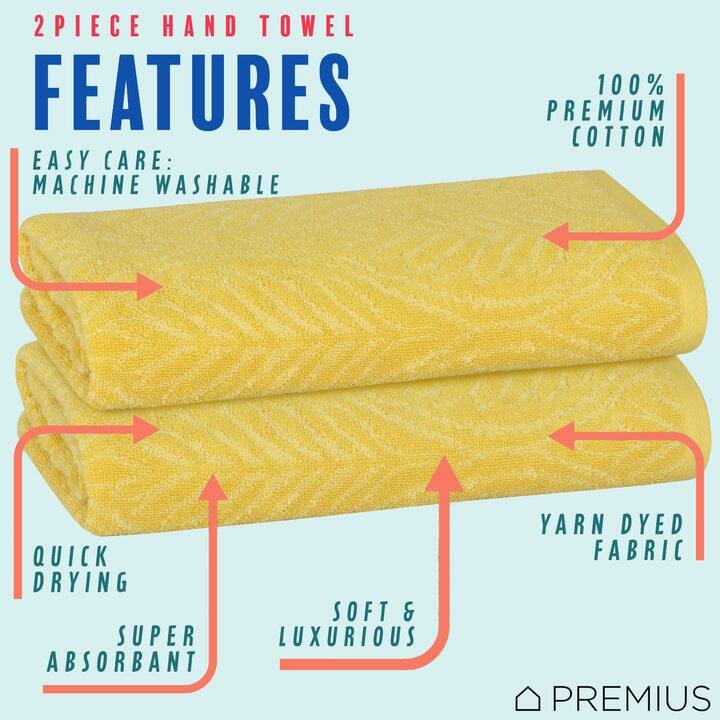 PREMIUS 2 Pack Leaf 100% Cotton Yarn Dyed Hand Towel, 16x28 Inches - 16x28 Inches