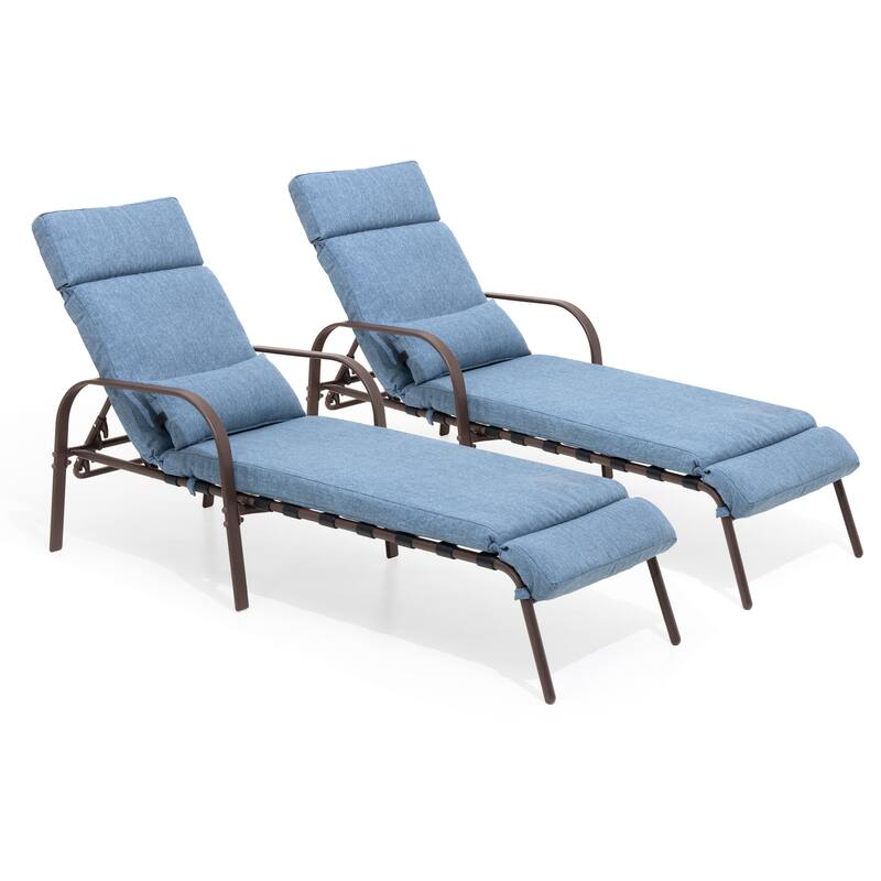 VredHom Outdoor Adjustable Chaise Lounge with Cushion and Pillow (Set of 2) - Set of 2
