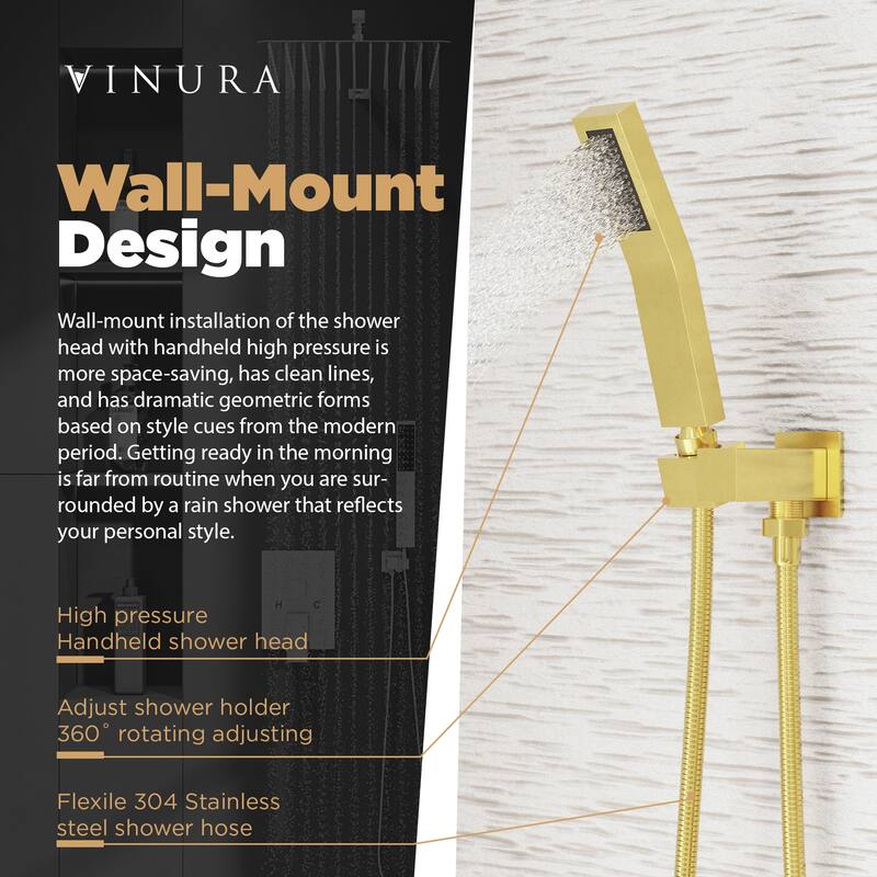 High Pressure Shower Heads 10” Gold Shower Head and Handle Set Bed