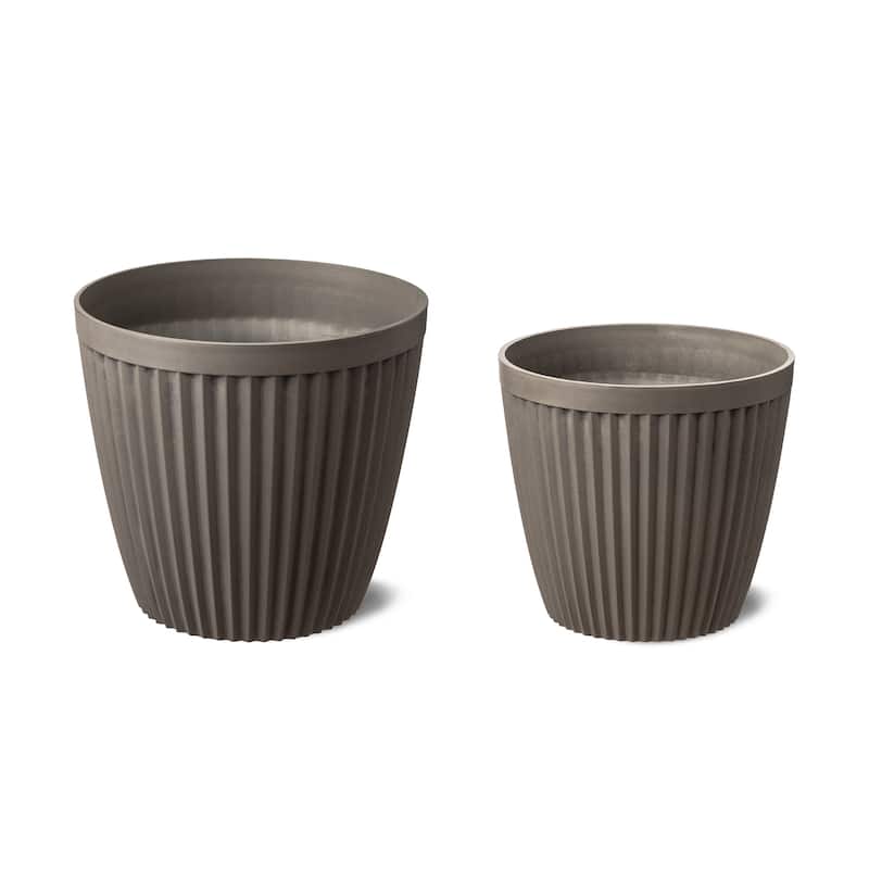 Glitzhome Set of 2 Eco-Friendly Oversized Faux Concrete Fluted Plant Pots Flower Planter Porch Decor