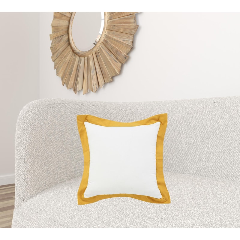 HomeRoots 20" X 20" White And Golden Yellow 100% Cotton Geometric Zippered Pillow