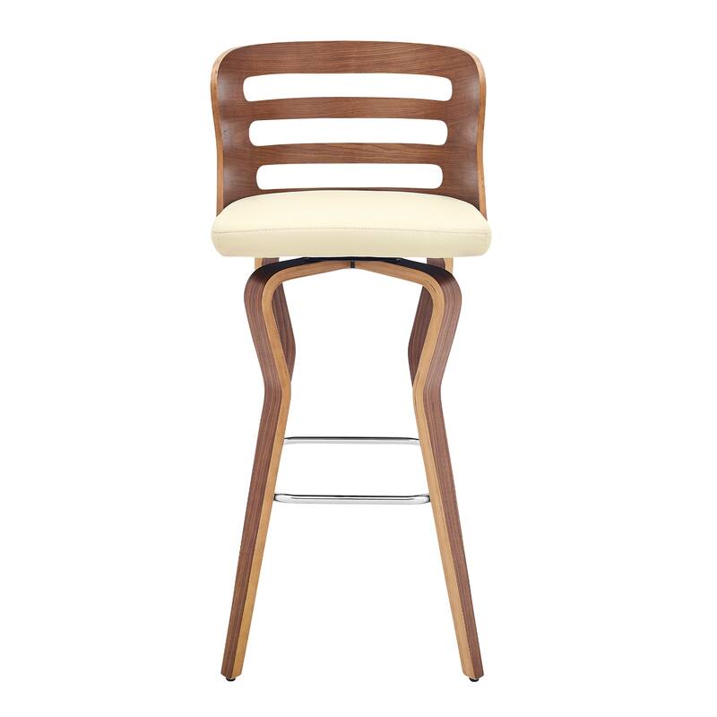 Verne Walnut or Black Wood Upholstered Bar Height Swivel Barstool