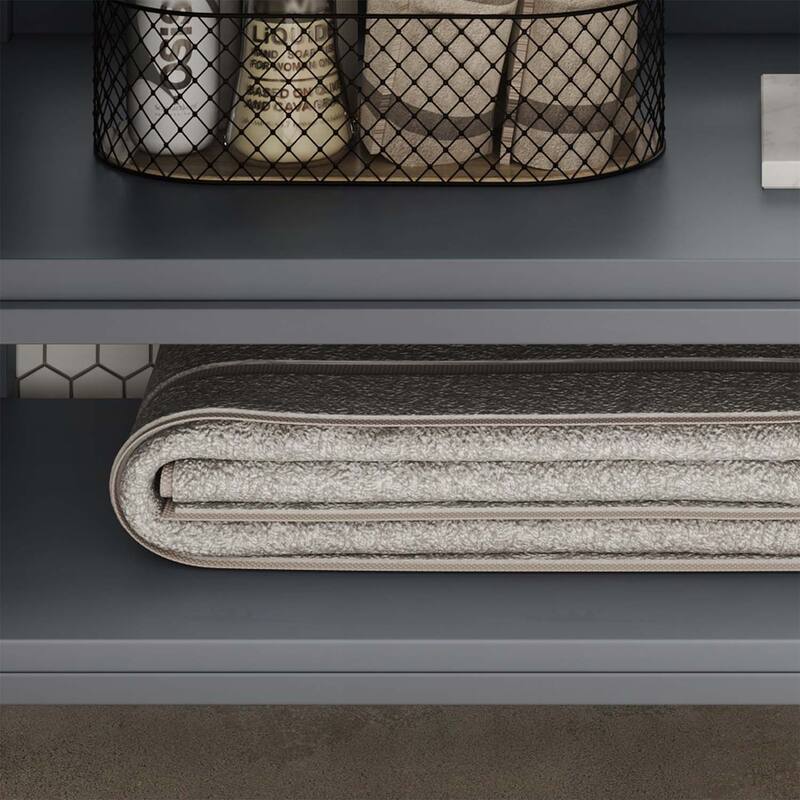 36 Inch Bathroom Vanity with Ceramic Sink,Adjustable and Open Shelves,Wood Legs