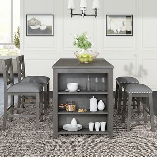 5-Pieces Counter Height Dining Wooden Bar Table Set with 4 Chairs - Bed ...