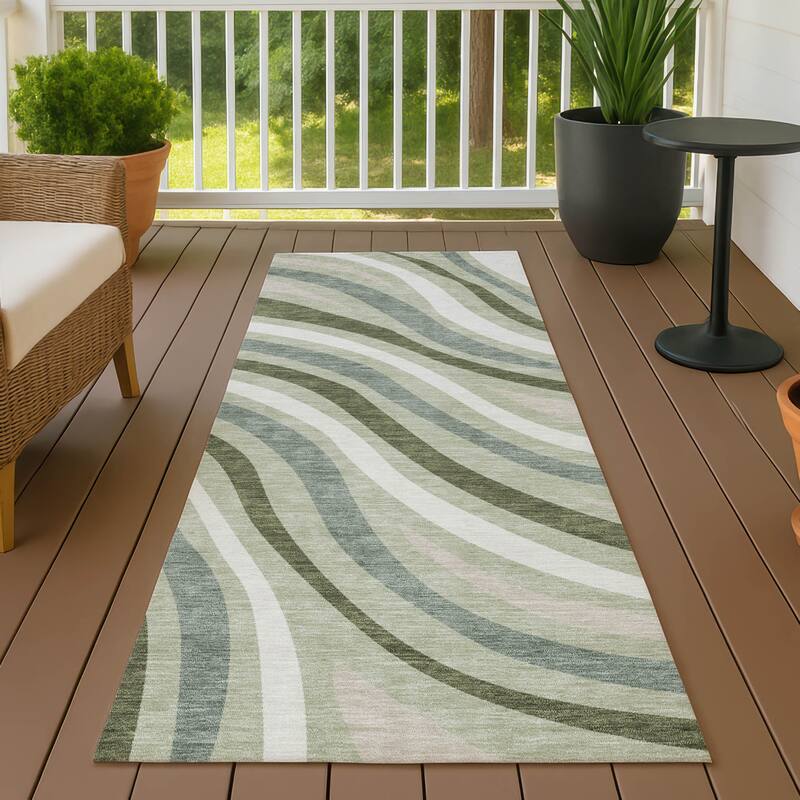 Machine Washable Indoor/ Outdoor Traditional Mimi Chantille Rug - Sage - 2'3" x 7'6"