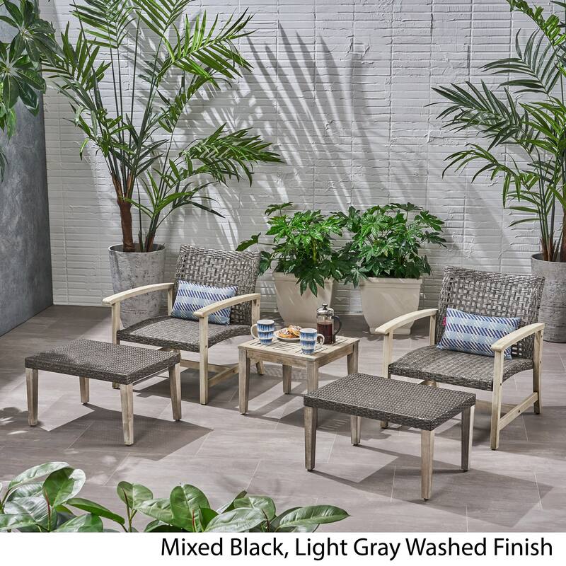 Hampton Outdoor 5-piece Mid-Century Wicker Chat Set by Christopher Knight Home