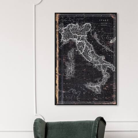 Oliver Gal 'Map of Italy 1873' Maps and Flags Wall Art Framed Canvas Print European Countries Maps - Black, White