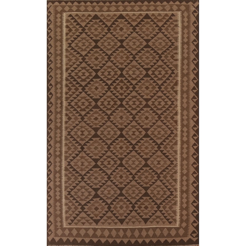 Hand Woven Oriental 100% Wool Carpet Southwestern Geometric Brown Kilim Area Rug - 10' 0'' X 6' 5''
