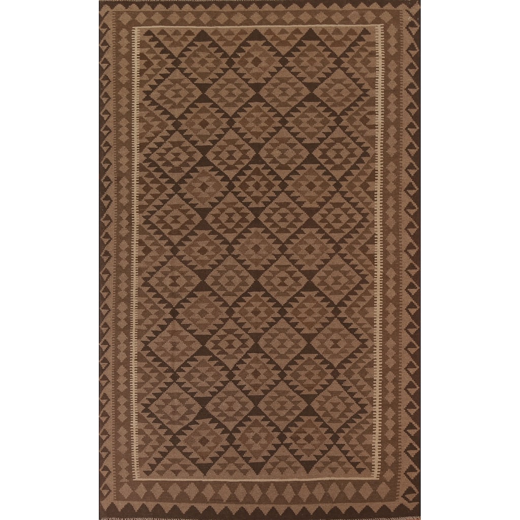 Hand Woven Oriental 100% Wool Carpet Southwestern Geometric Brown Kilim Area Rug - 10' 0'' X 6' 5''