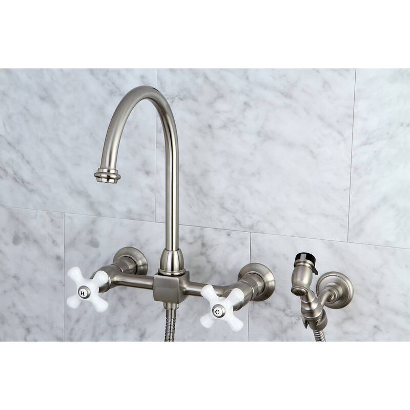 Restoration Wall Mount Bridge Kitchen Faucet with Brass Sprayer