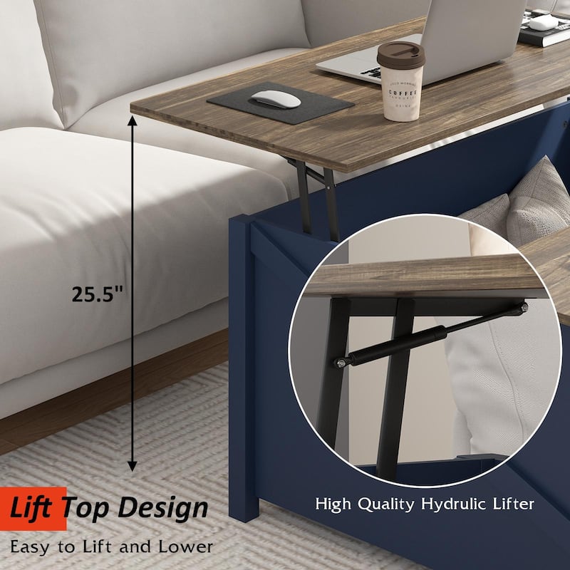 BOSSIN 31.5" Square Farmhouse Lift-Top Coffee Table - Wooden Living Room Center Table with Hidden Storage