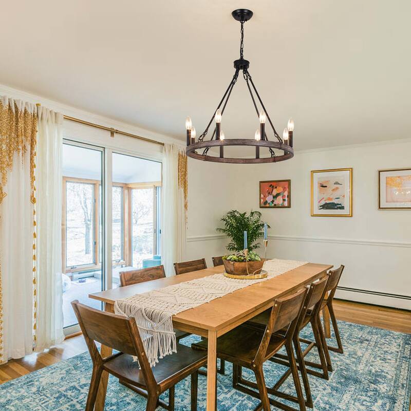 25.98" Wide 8-Light Farmhouse Chandelier, Wagon Wheel Chandelier for Dining Room Living Room Bedroom Kitchen